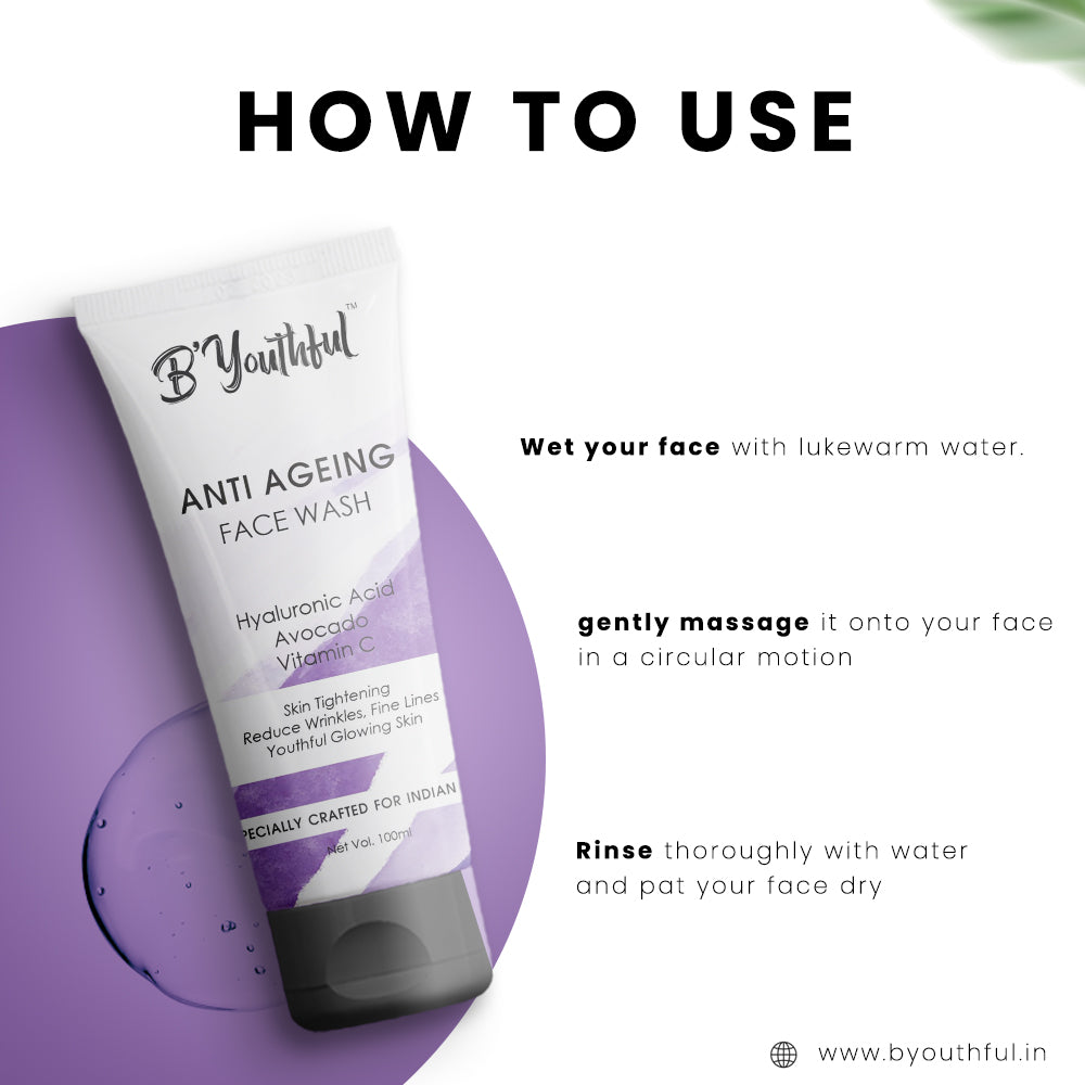 B'youthful Anti ageing facewash with Hyaluronic acid, Avocado & Vitamin C - 100 ml