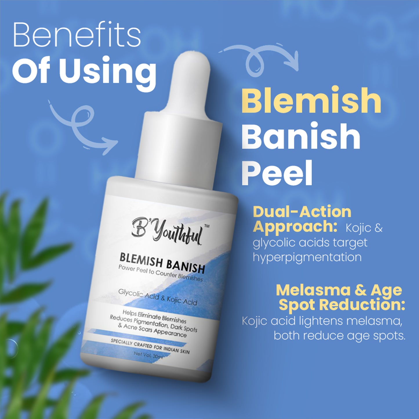 B'youthful Blemish Banish 10 min peel with Kojic & glycolic acid to remove blemishes, pigmentation - 30 ml