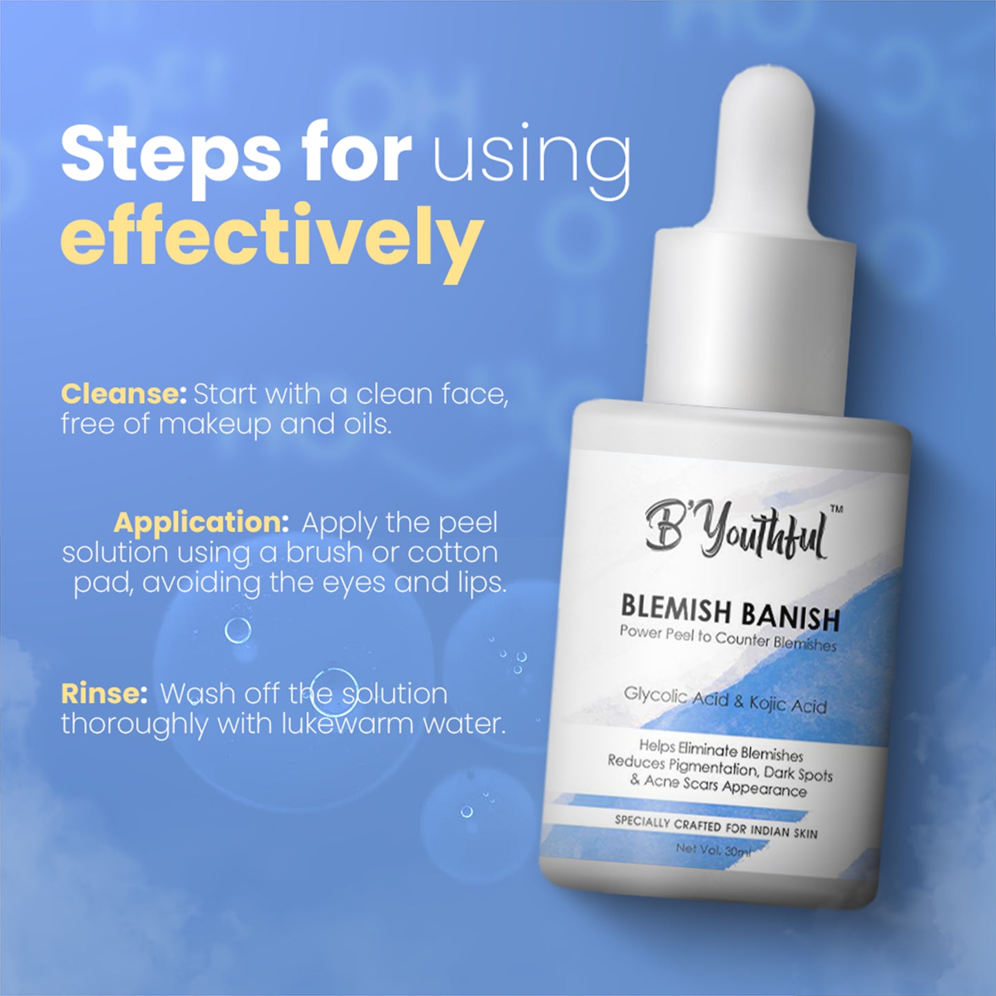 B'youthful Blemish Banish 10 min peel with Kojic & glycolic acid to remove blemishes, pigmentation - 30 ml
