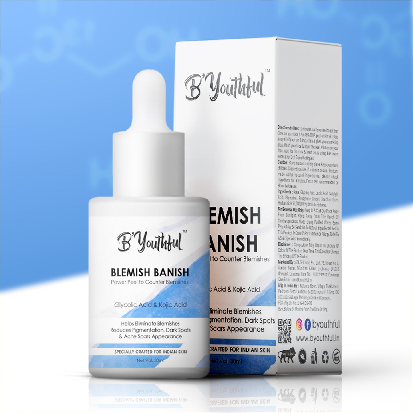 B'youthful Blemish Banish 10 min peel with Kojic & glycolic acid to remove blemishes, pigmentation - 30 ml