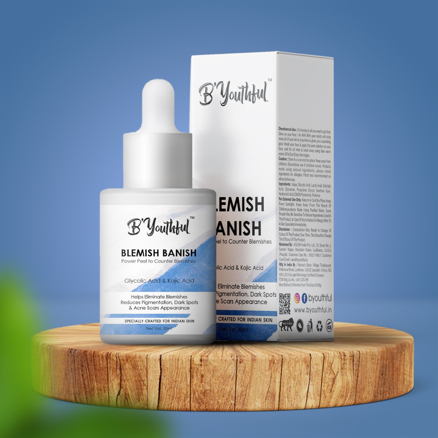 B'youthful Blemish Banish 10 min peel with Kojic & glycolic acid to remove blemishes, pigmentation - 30 ml