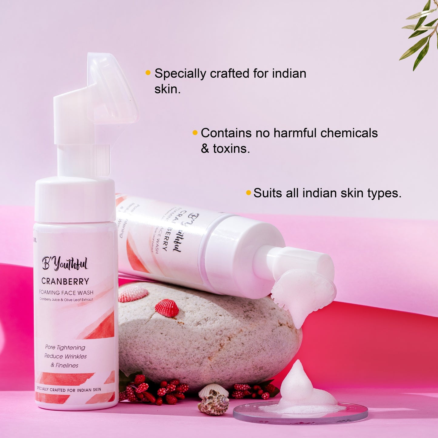 B'youthful Cranberry foaming facewash with olive leaf extract for young & bright skin - 150 ml