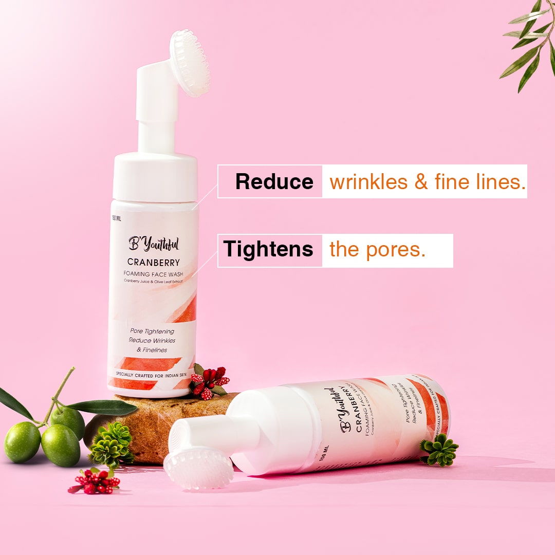 B'youthful Cranberry foaming facewash with olive leaf extract for young & bright skin - 150 ml