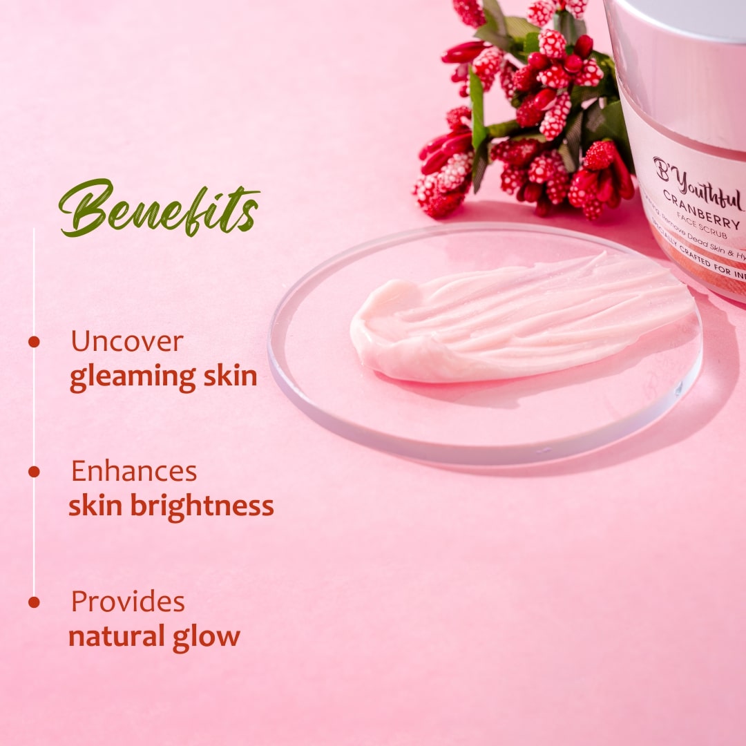 B'youthful Cranberry face scrub for gentle exfoliation & young skin - 100 gm