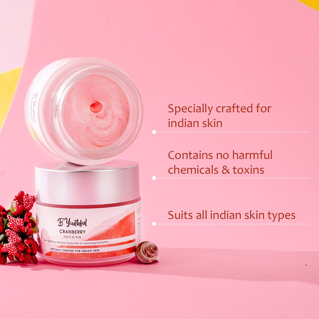B'youthful Cranberry face scrub for gentle exfoliation & young skin - 100 gm