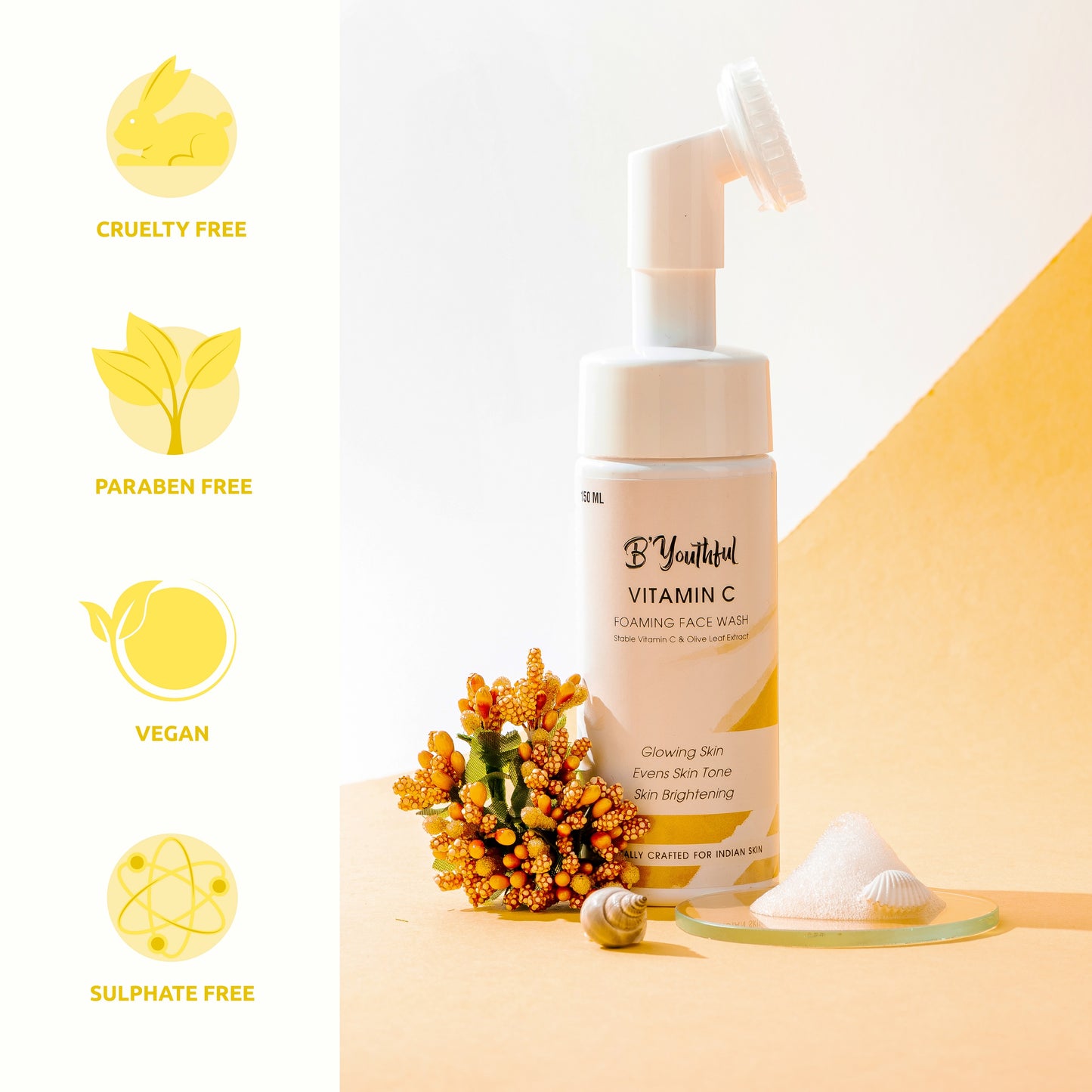 B'youthful Vitamin C & olive leaf foaming face wash for fresh, glowing & bright skin - 150 ml