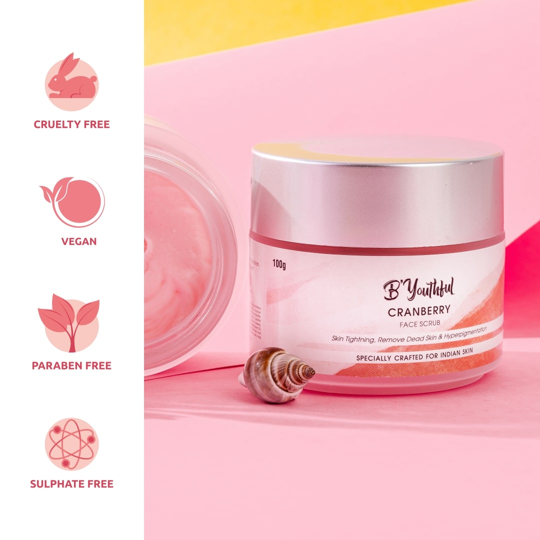 B'youthful Cranberry face scrub for gentle exfoliation & young skin - 100 gm