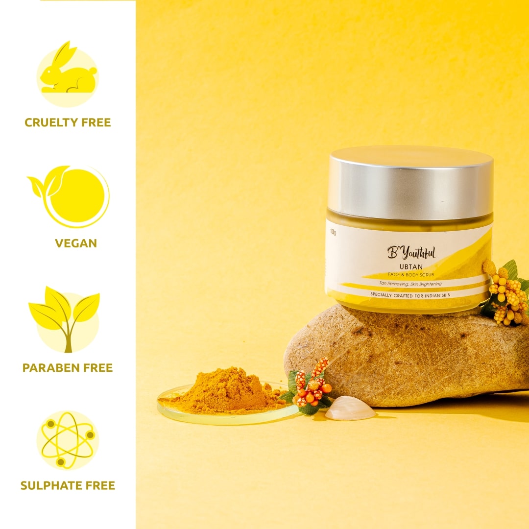 B'youthful Ubtan face scrub for tan removing & skin brightening - 100 gm