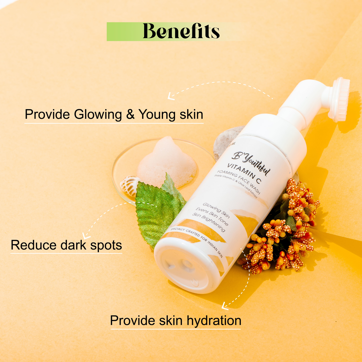B'youthful Vitamin C & olive leaf foaming face wash for fresh, glowing & bright skin - 150 ml