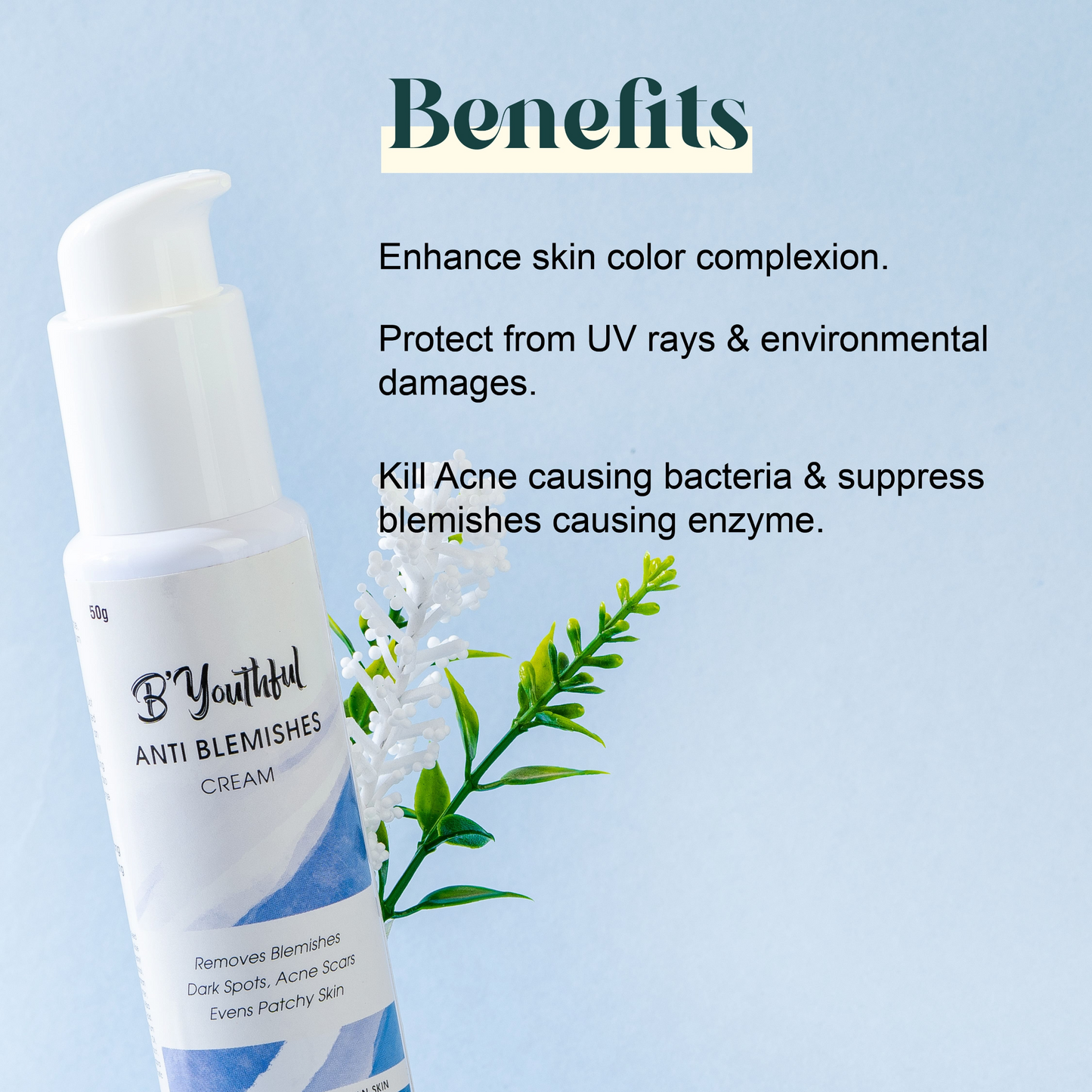 B'youthful Anti-Blemishes Cream for removing Pigmentation, Blemishes & Dark spots - 50 gm