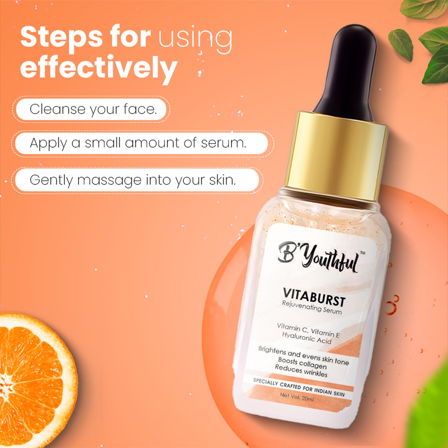 B'youthful Vitaburst skin rejuvenating serum with Vitamin C, Vitamin E & Hyaluronic acid for young & bright skin - 20 ml