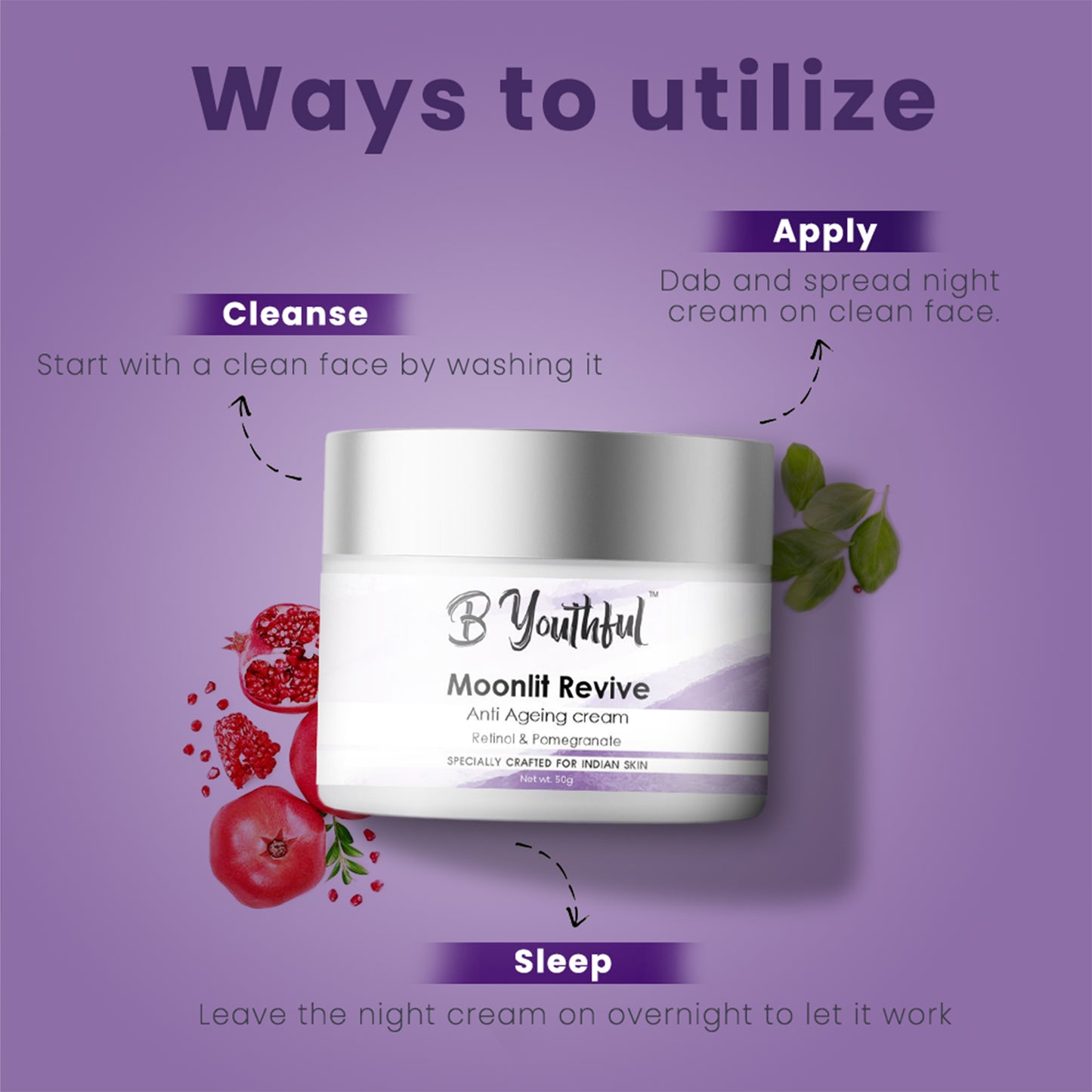 B'youthful Moonlit revive Anti-ageing night cream with Retinol & pomegranate for tight & glowing skin - 50 gm