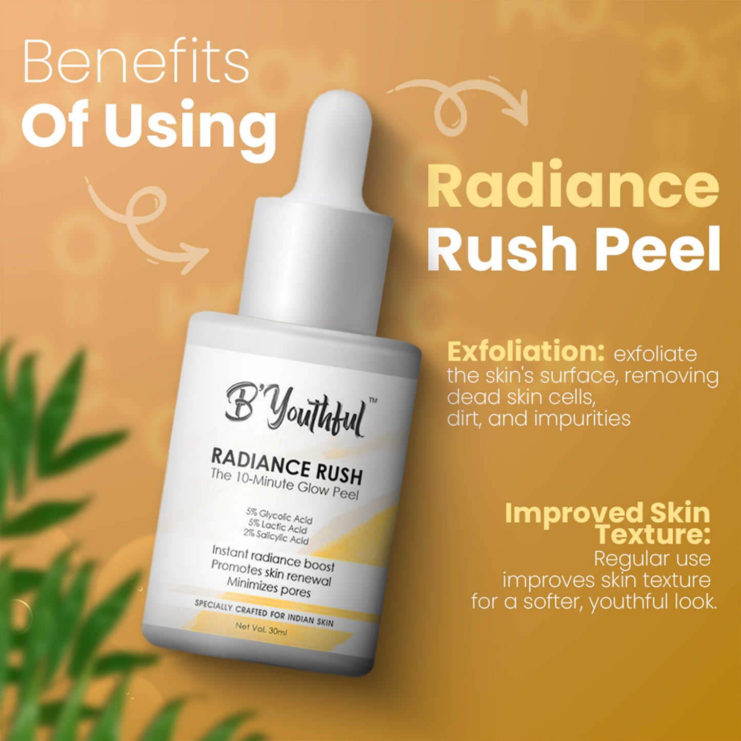 B'youthful Radiance Rush 10 min Glow peel for instant Glow & Radiance with Glycolic, Lactic & Salicylic acid - 30 ml