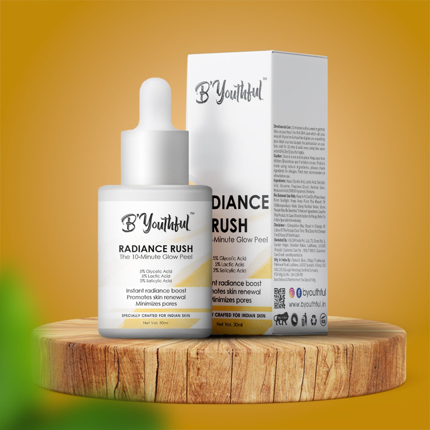 B'youthful Radiance Rush 10 min Glow peel for instant Glow & Radiance with Glycolic, Lactic & Salicylic acid - 30 ml