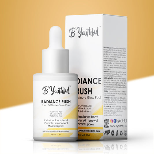 B'youthful Radiance Rush 10 min Glow peel for instant Glow & Radiance with Glycolic, Lactic & Salicylic acid - 30 ml