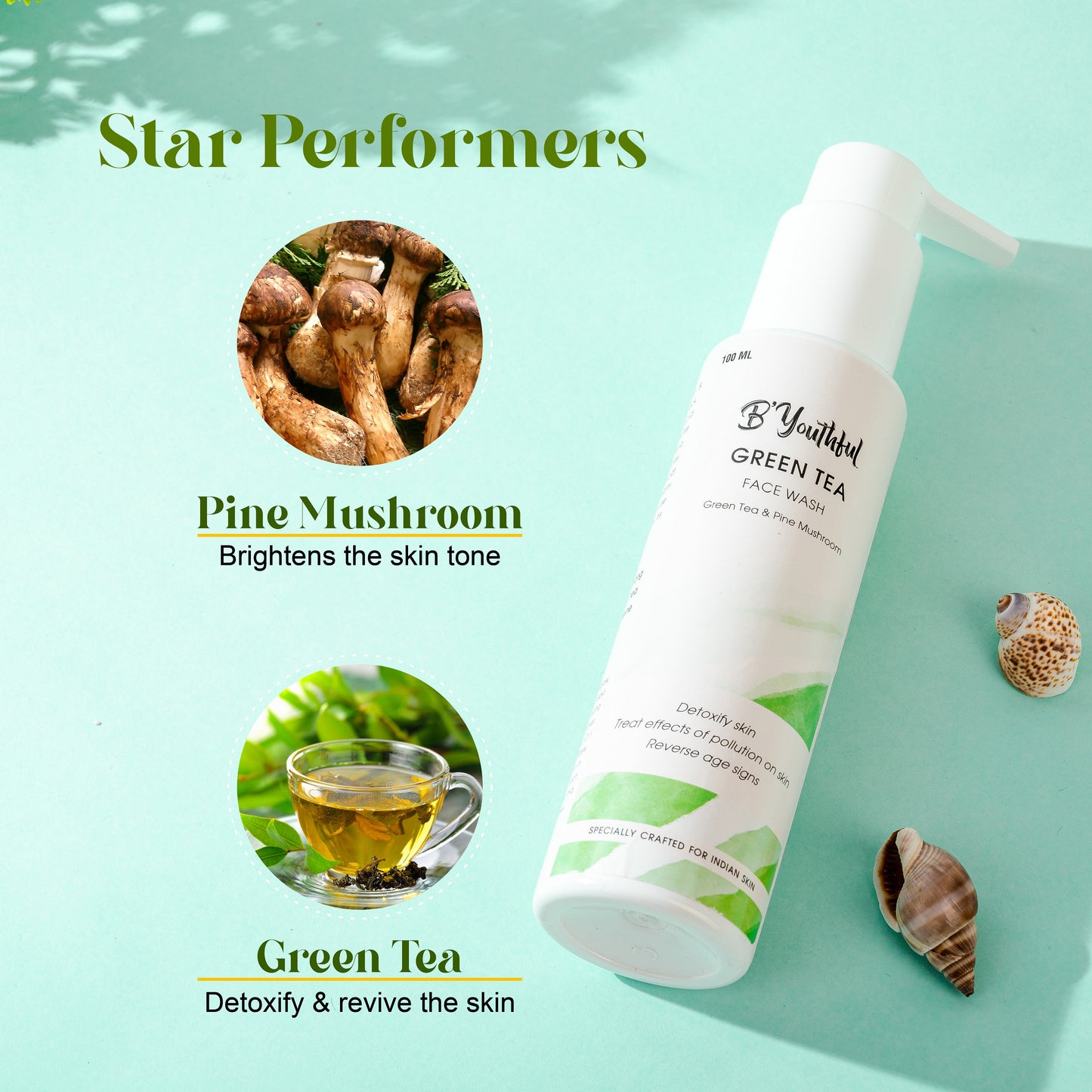 B'Youthful Green tea facewash & Scrub combo for skin revival ( 2 products )